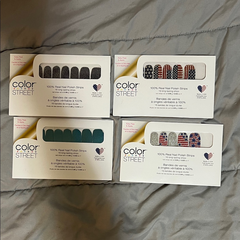 4 sets of Color Street Nail Strips Set - Black, Blue, Multicolor Designs